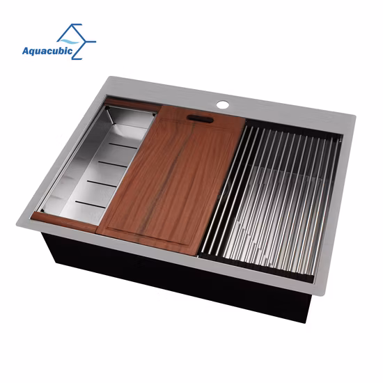 China 18/16 Gauge Sink Stainless Steel Ledge Workstation with Grid and Colander